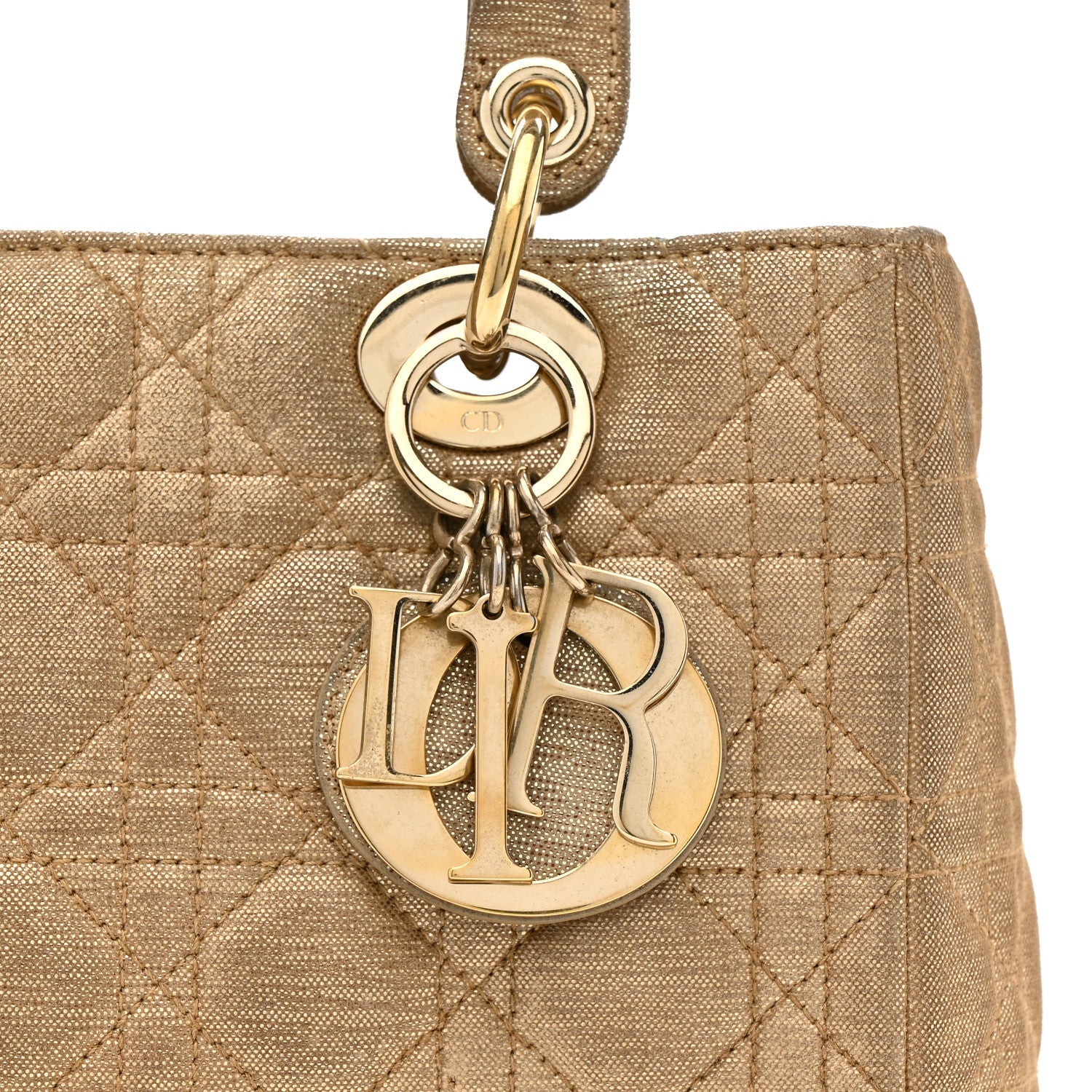 Metallic Nylon Cannage Medium Lady Dior Gold