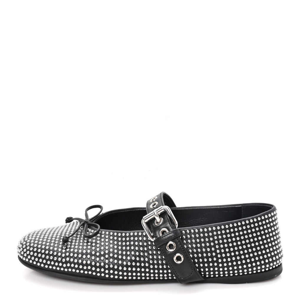 Calfskin Studded Mary Jane Ballerina Flats 36.5 Black