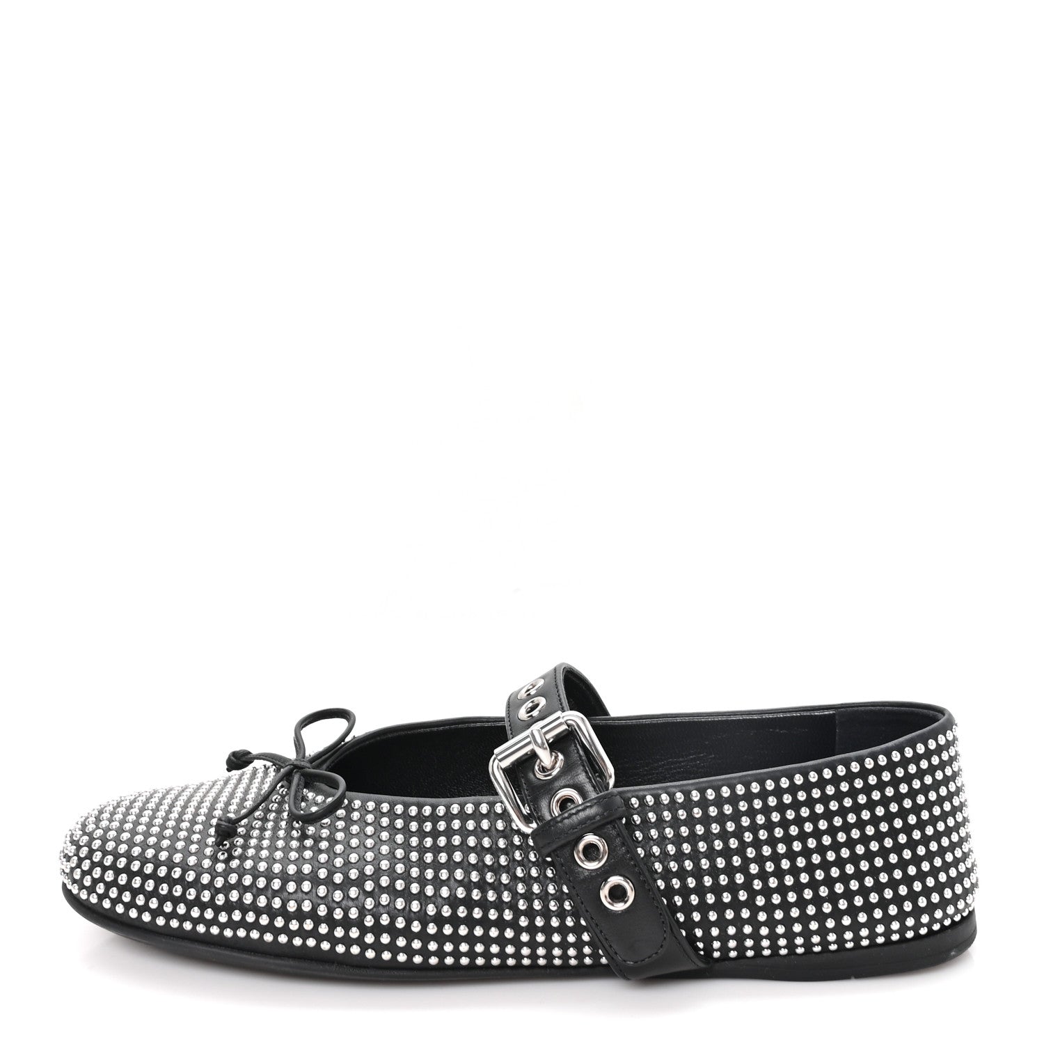 Calfskin Studded Mary Jane Ballerina Flats 36.5 Black