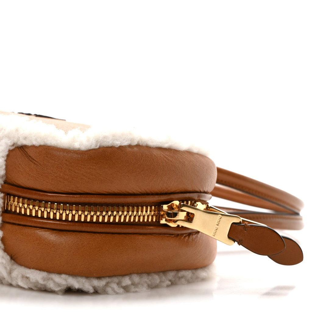 Shearling Calfskin Arcadie Top Handle Bag Cognac