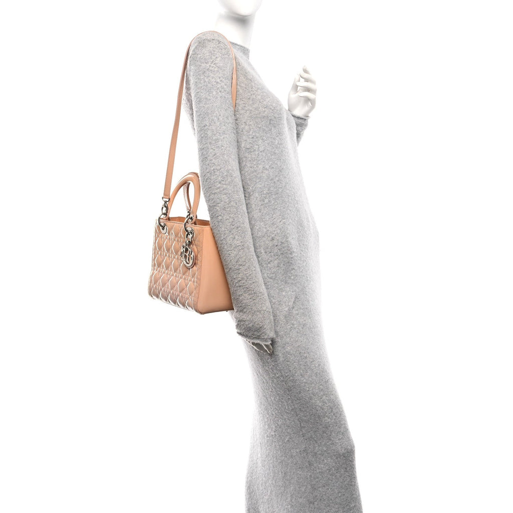 Patent Cannage Medium Lady Dior Rose Clair
