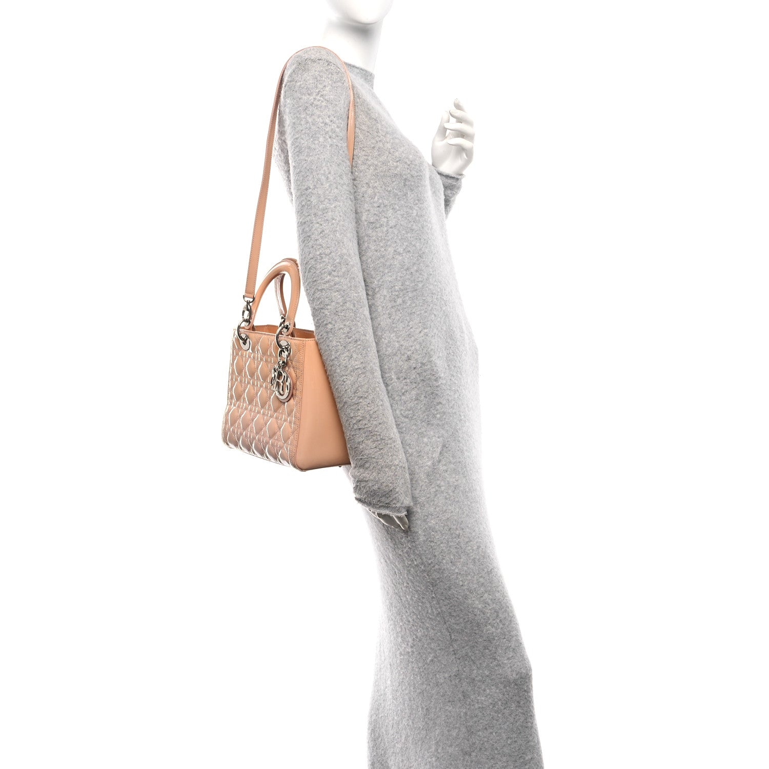 Patent Cannage Medium Lady Dior Rose Clair