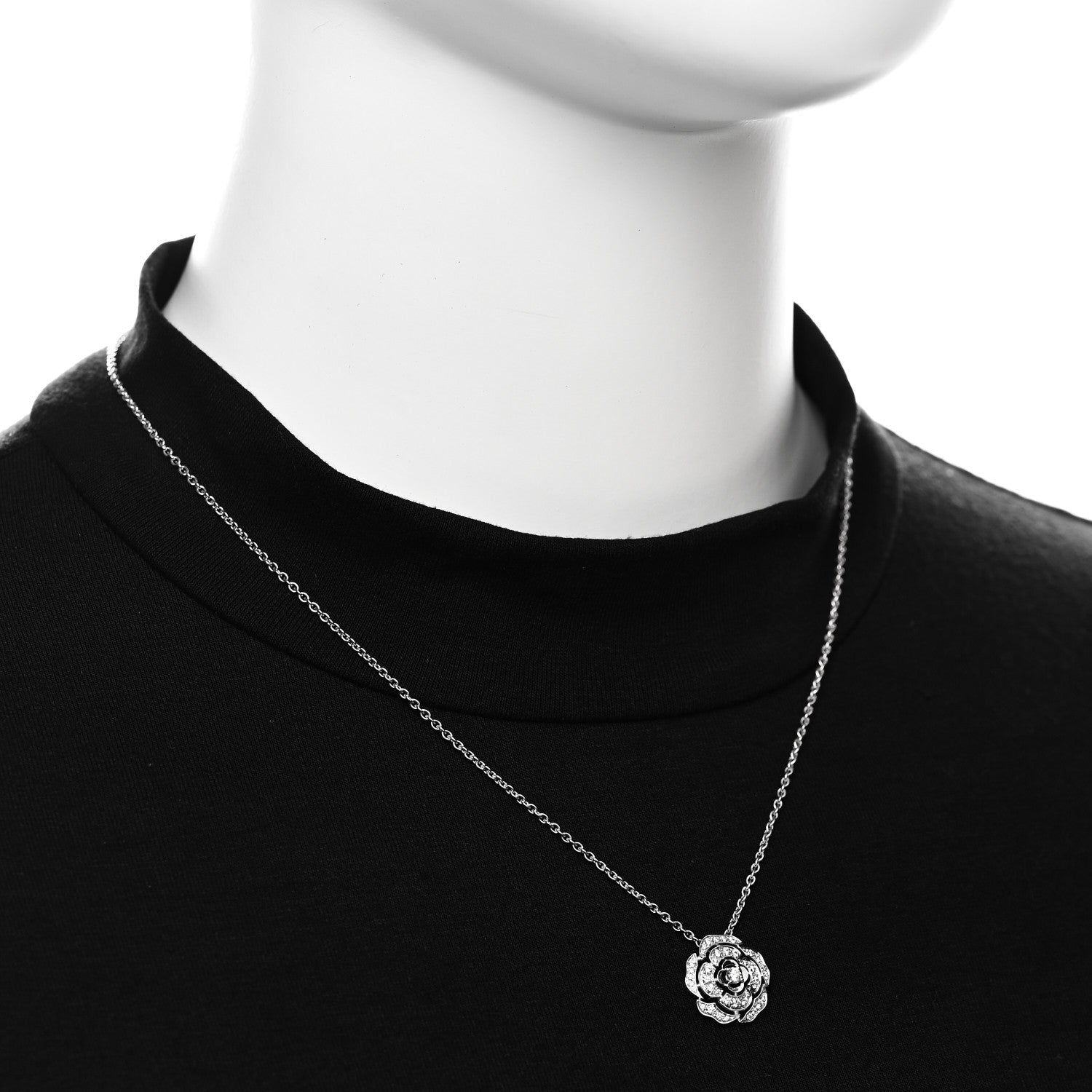 18K White Gold Diamond Bouton de Camelia Pendant Necklace