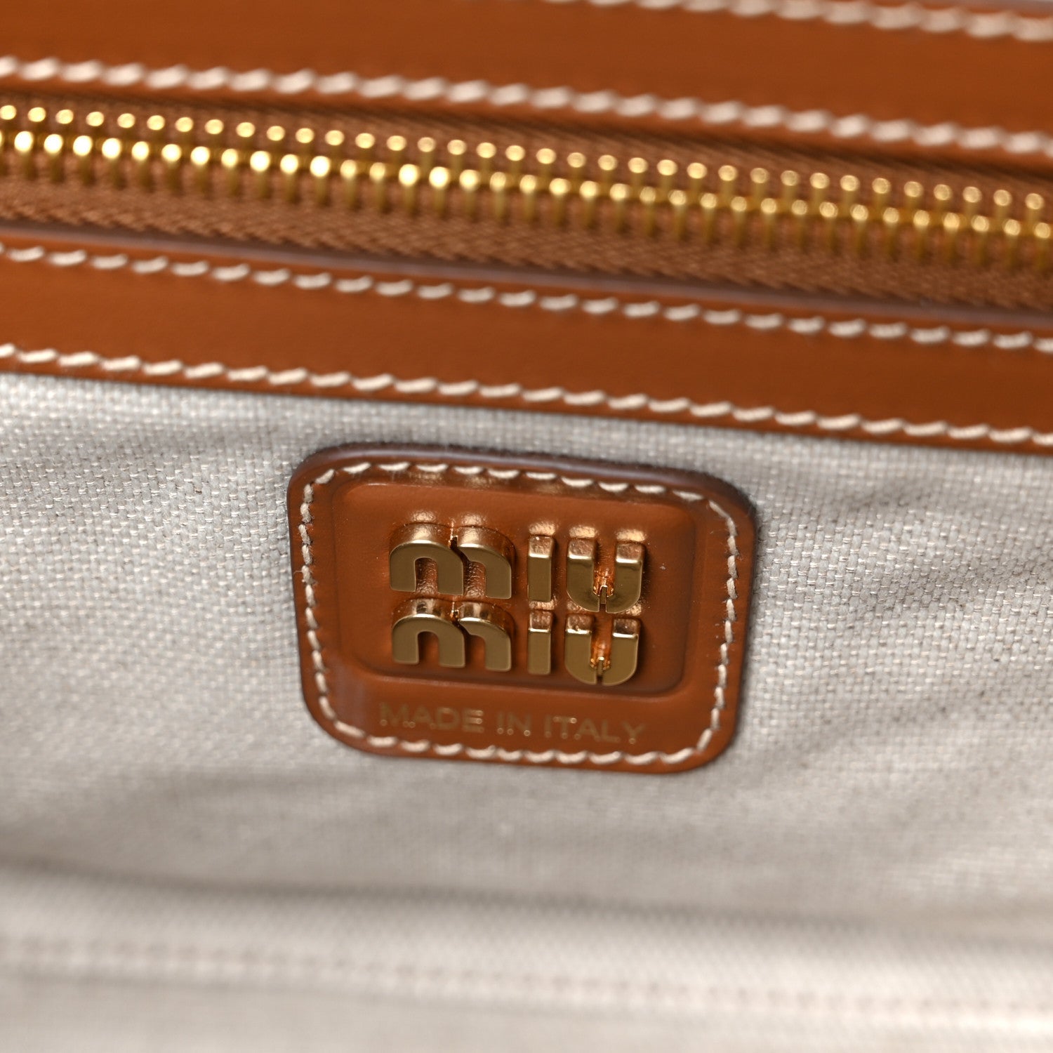Canvas Calfskin Striped Large Beau Top Handle Bag Naturale Brandy