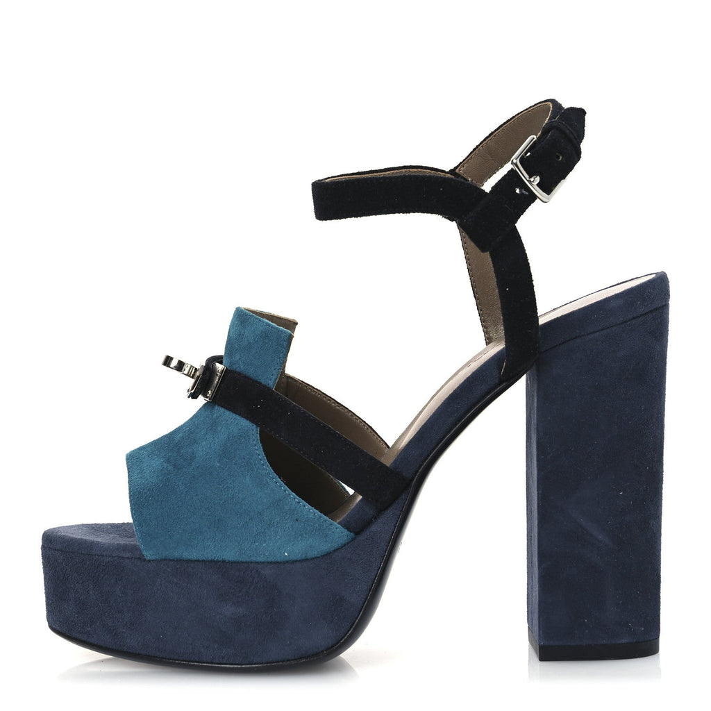 Suede Goatskin Calas Sandals 37.5 Vert Oxford Bleu Celeste Black