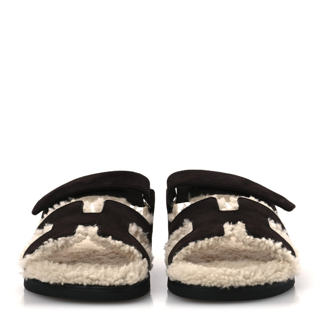 Suede Goatskin Woolskin Womens Chypre Sandals 38.5 Marron Ebene