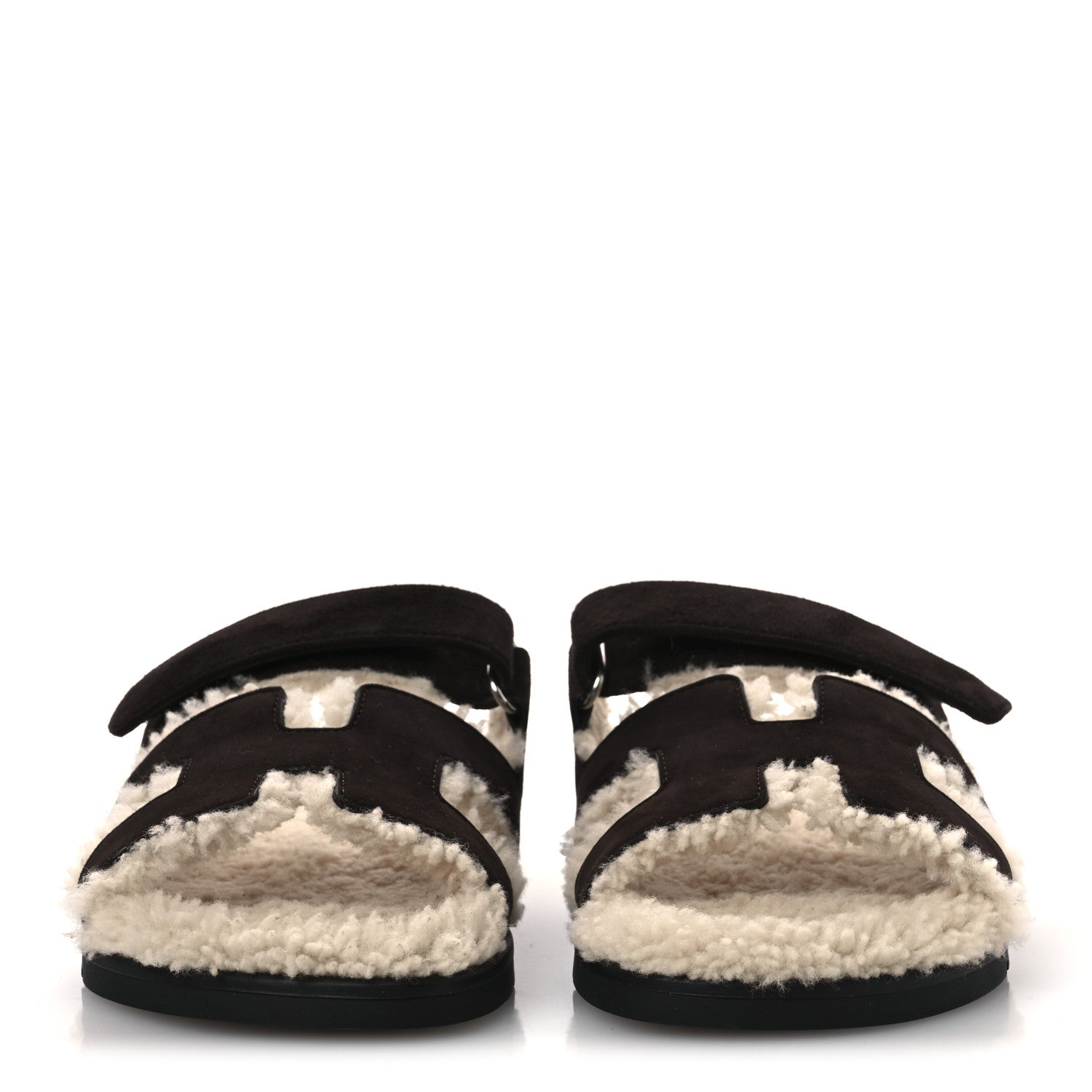 Suede Goatskin Woolskin Womens Chypre Sandals 38.5 Marron Ebene
