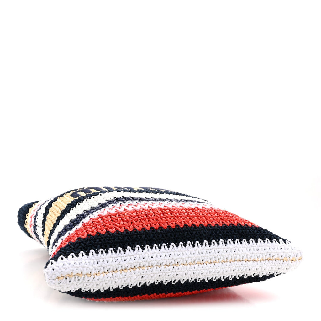 Raffia Crochet Stripe Vertical Tote Bag  Blue Red Natural