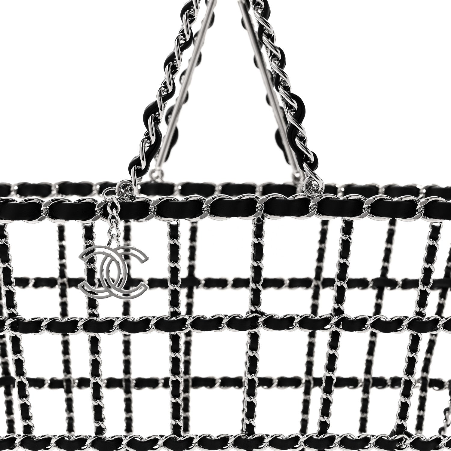 Brass Calfskin Large Grocery By Chanel Shopping Basket Silver