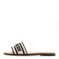 Straw Embroidered Dway Flat Slide Sandals 41 Natural Black