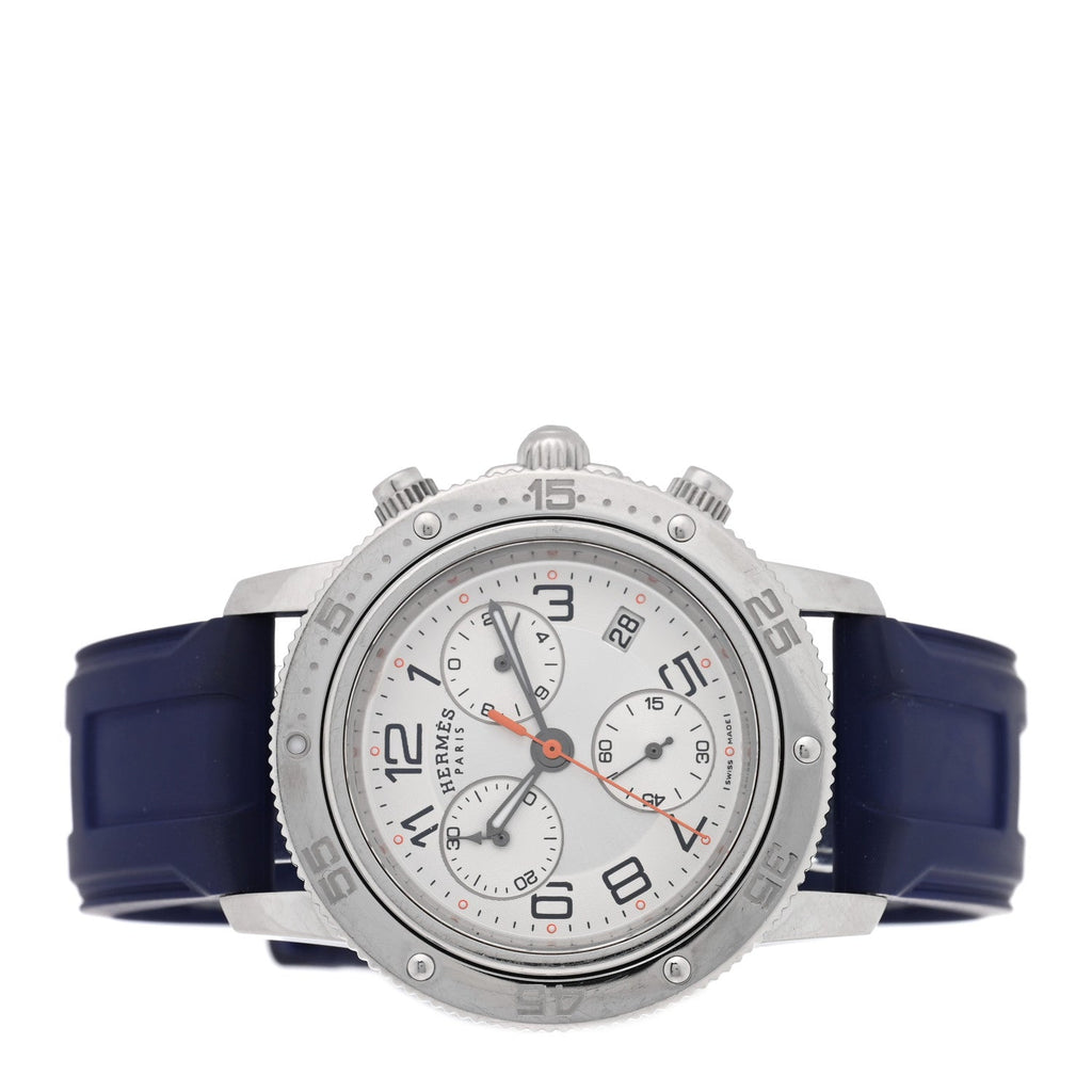 Stainless Steel Rubber 36mm Clipper Chronograph Quartz Watch Blue