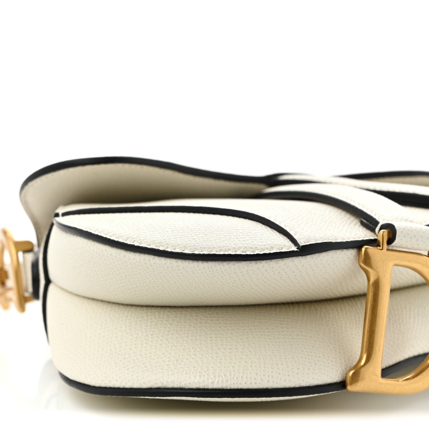 Grained Calfskin Mini Saddle Bag White