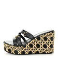 Raffia Calfskin L'Amazone Wedge Sandals 37 Black Natural