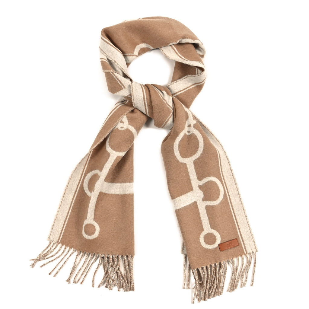 Cashmere Casaque Grand Mors Muffler Camel Ivory