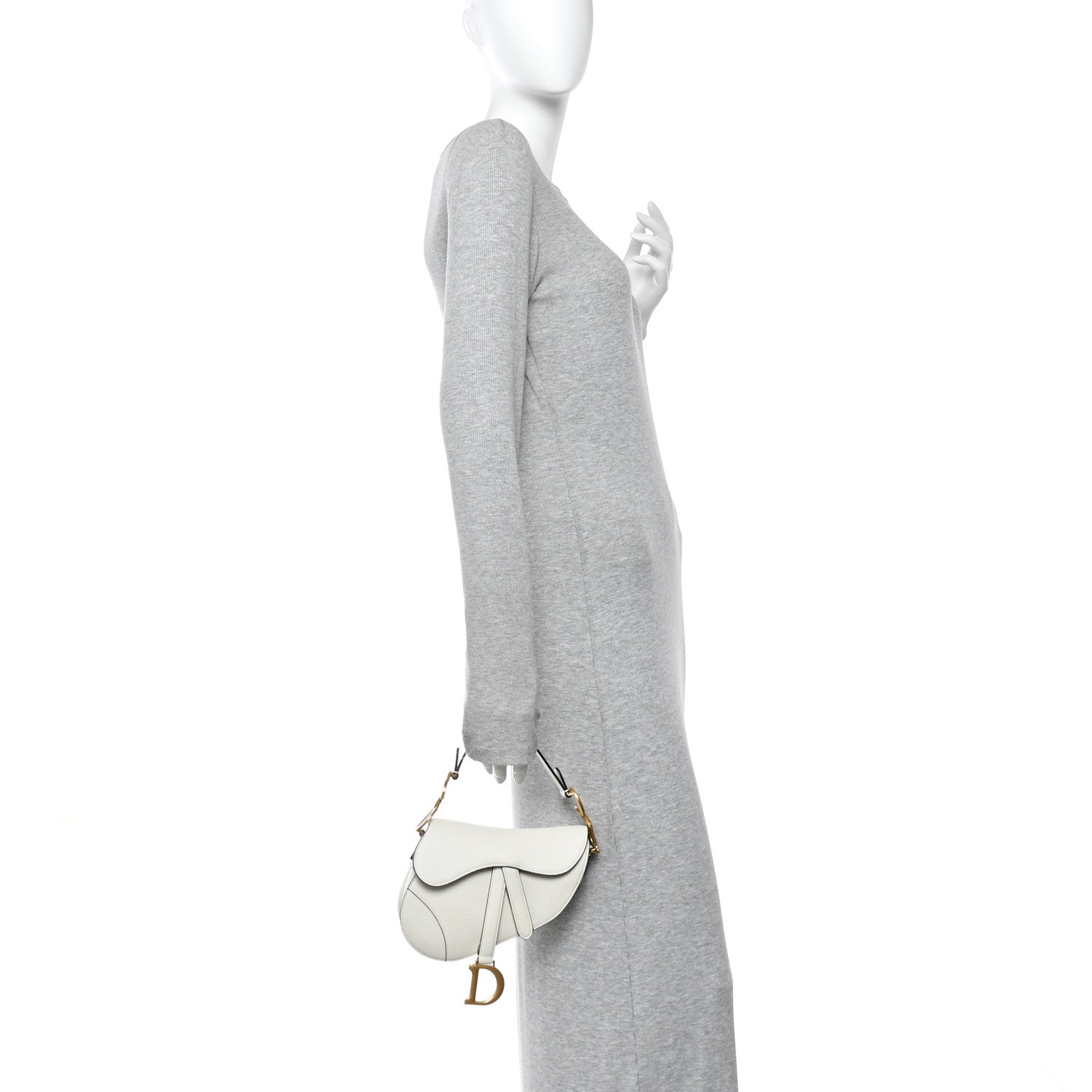 Grained Calfskin Mini Saddle Bag White