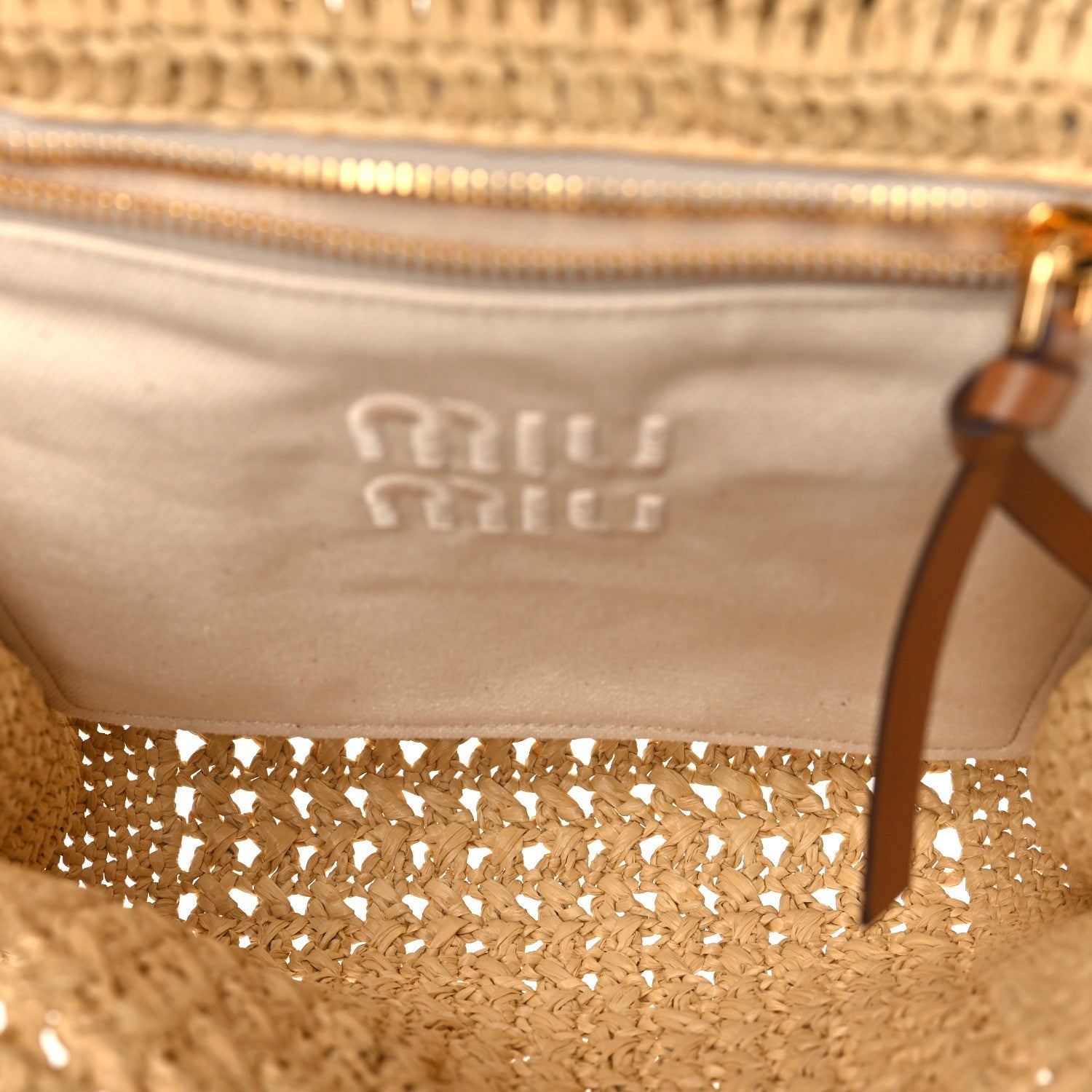 Raffia Crochet Woven Tote Bag Beige