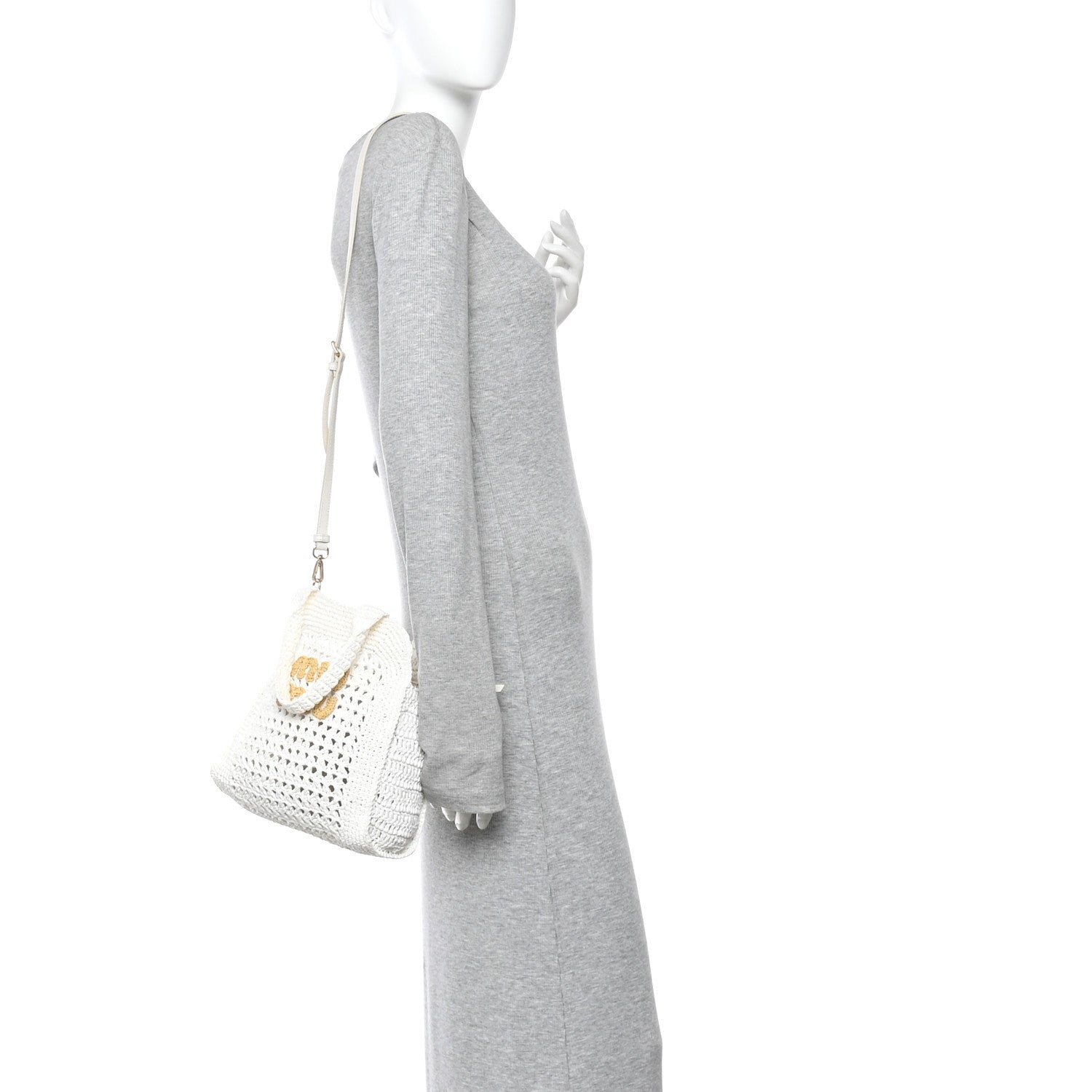 Raffia Crochet Woven Tote Bag White