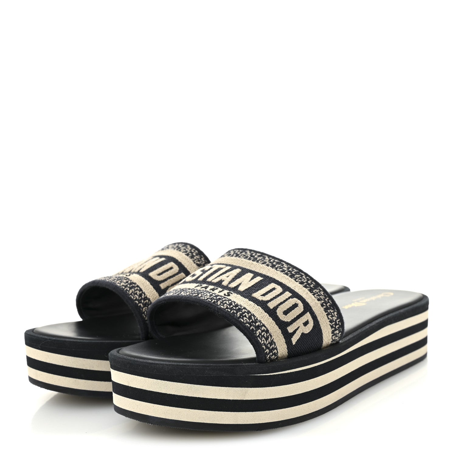 Canvas Embroidered D-Way Platform Sandals 39.5 Deep Blue