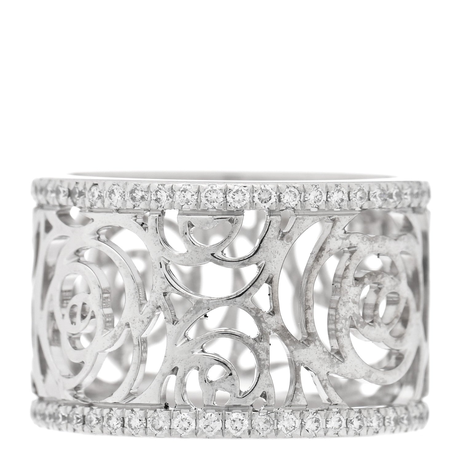 18K White Gold Diamond Camellia Ajoure Band Ring 51 5.75