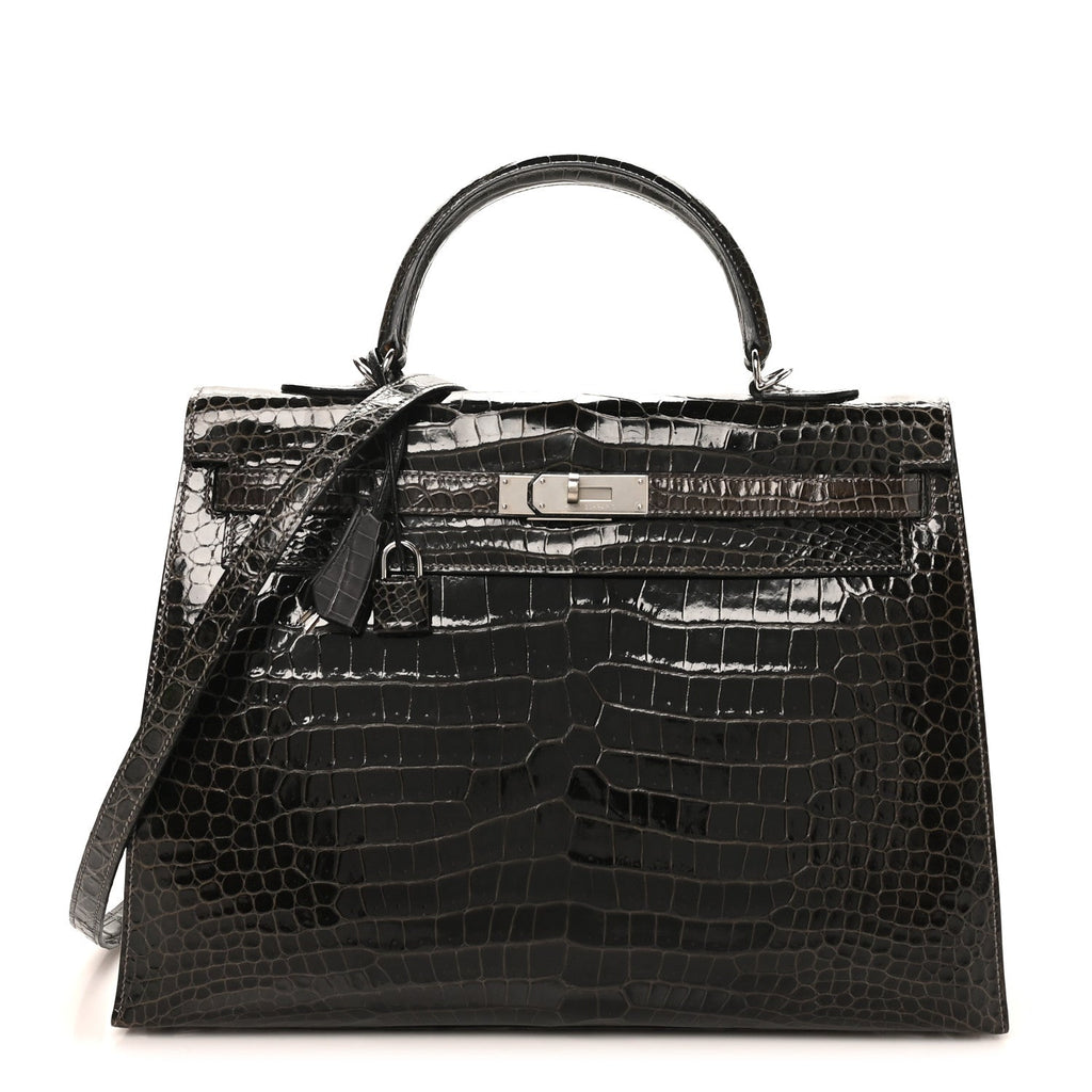 Shiny Porosus Crocodile Kelly Sellier 35 Graphite