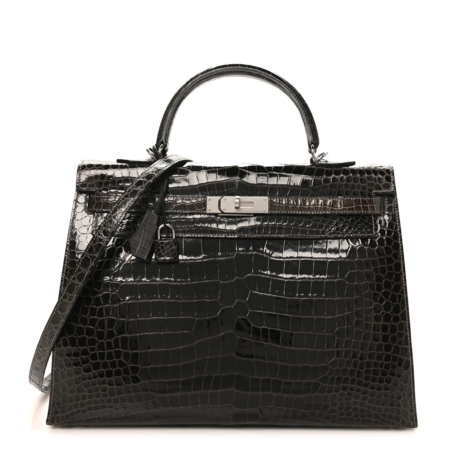 Shiny Porosus Crocodile Kelly Sellier 35 Graphite