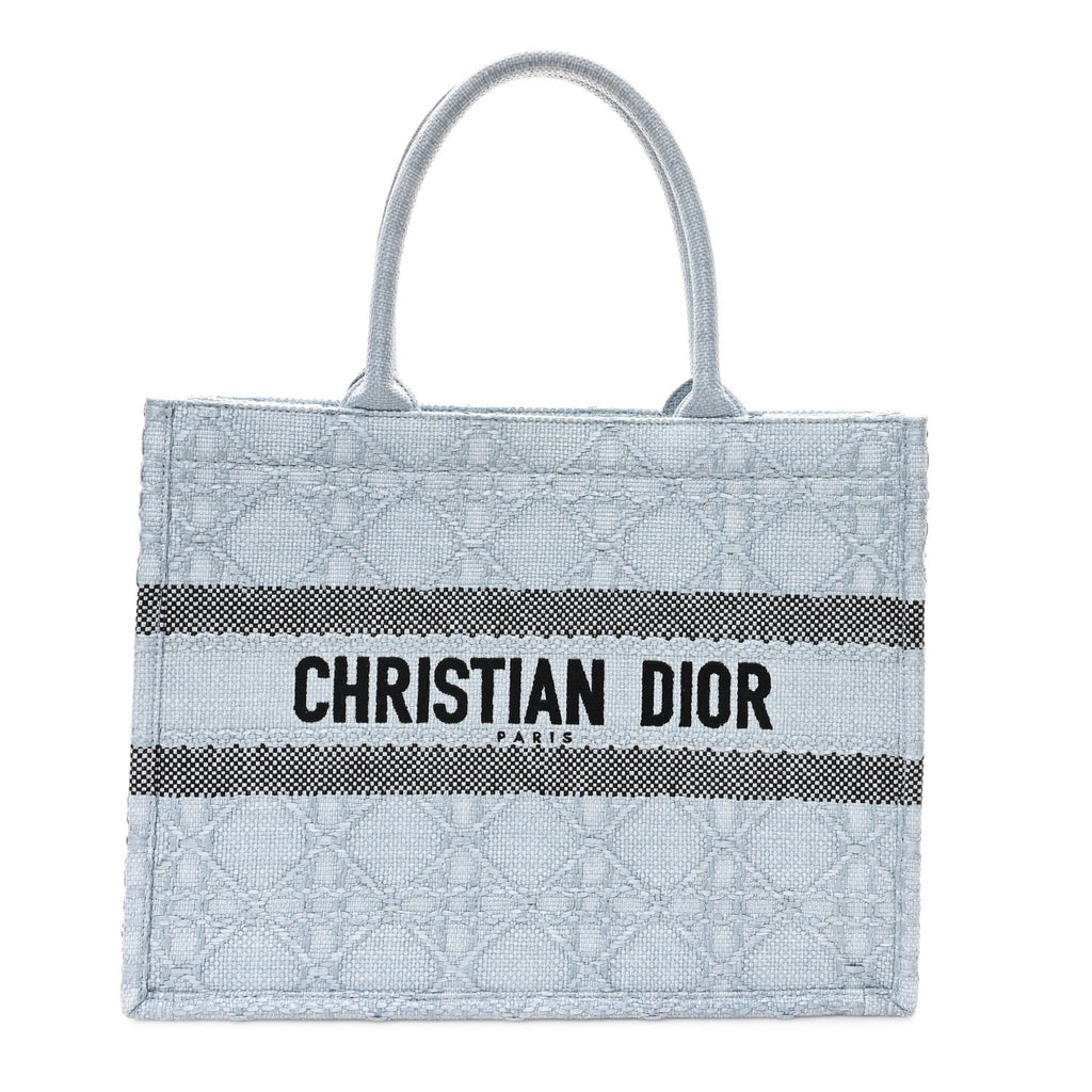 Raffia Cannage Medium Book Tote Blue