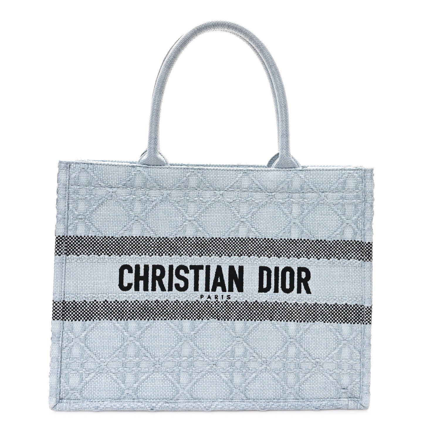 Raffia Cannage Medium Book Tote Blue