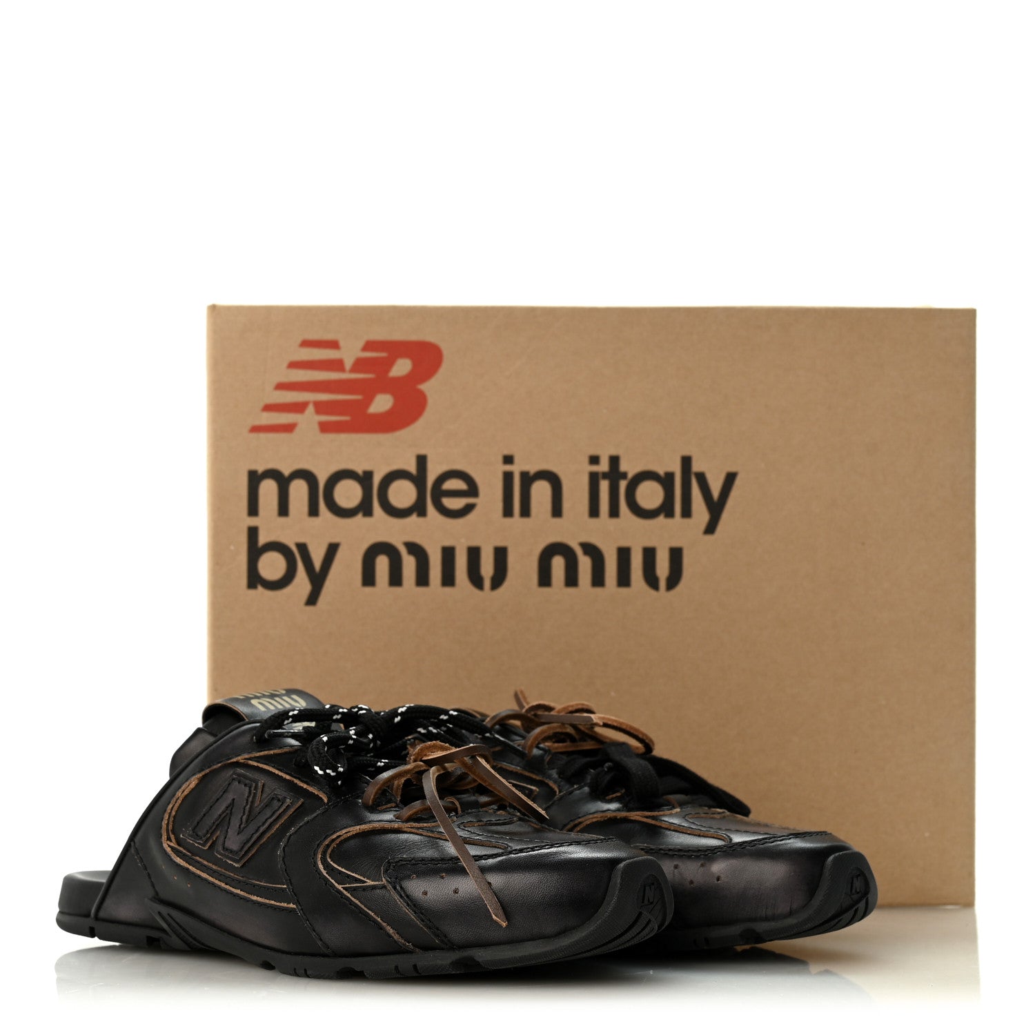X NEW BALANCE Bleached Calfskin 530 SL Slip-On Sneakers Mules 37 Black