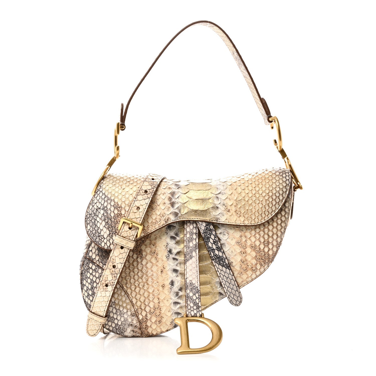 Metallic Snakeskin Saddle Bag Gold Multicolor