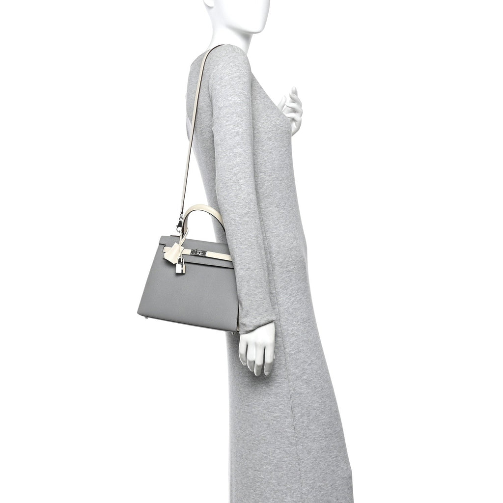 Epsom Bi-Color Horseshoe Kelly Sellier 25 Gris Mouette Craie