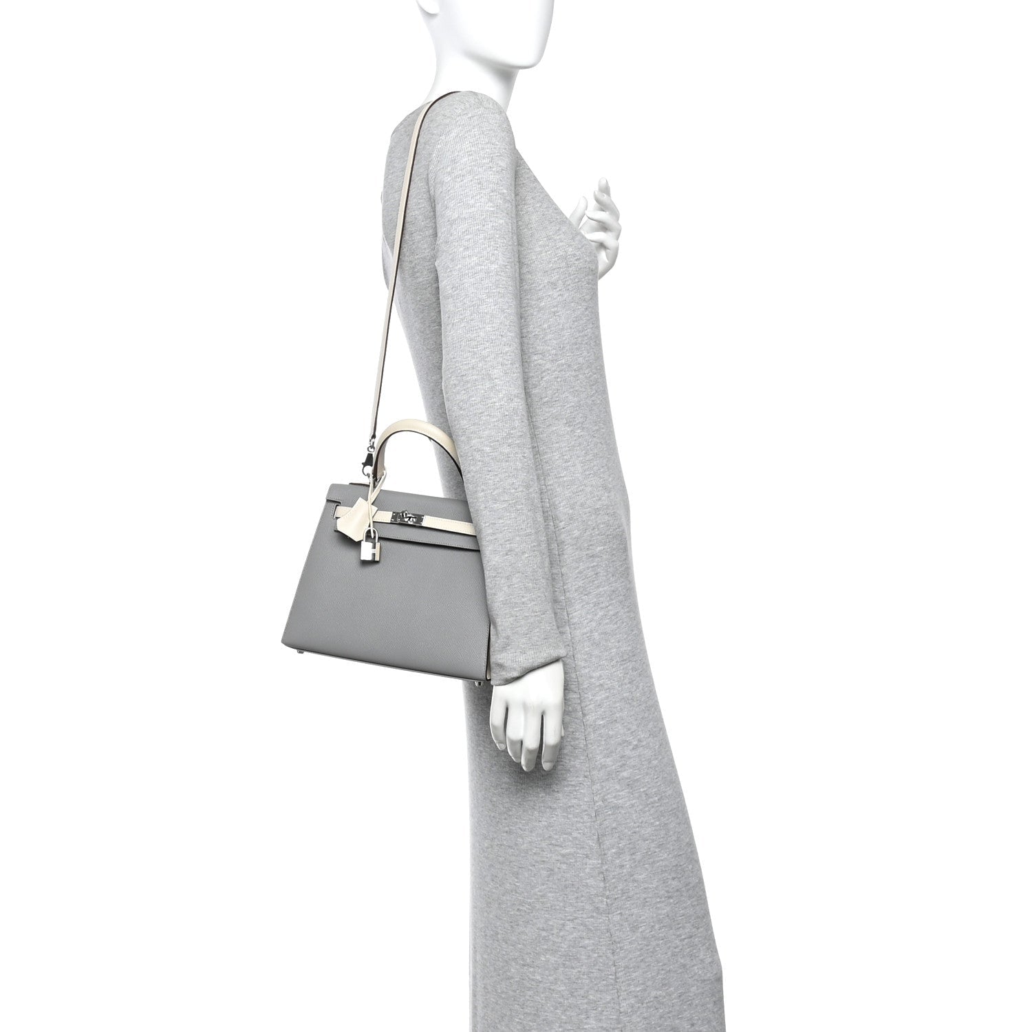Epsom Bi-Color Horseshoe Kelly Sellier 25 Gris Mouette Craie