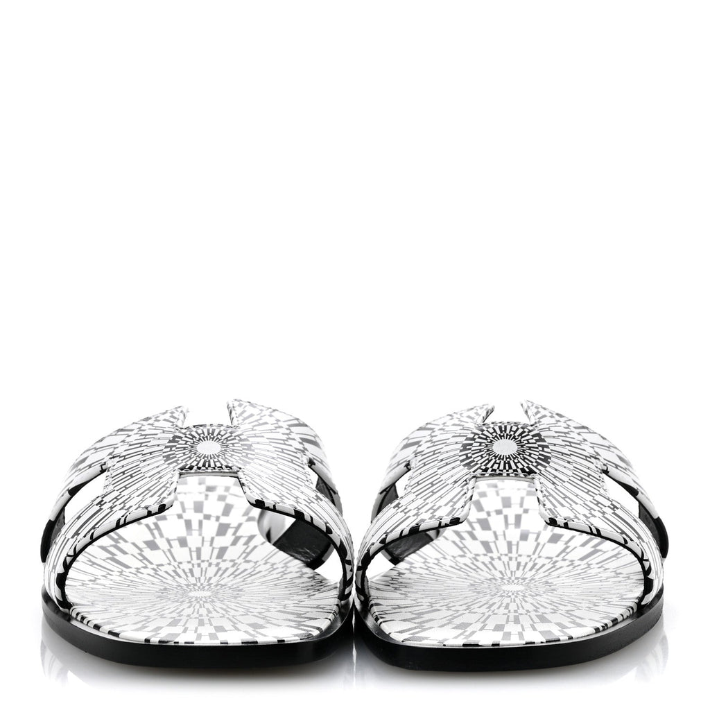 Calfskin Printed Op'H Oran Sandals 40.5 Black White