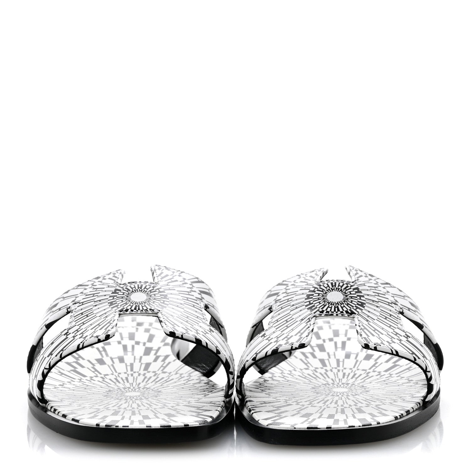 Calfskin Printed Op'H Oran Sandals 40.5 Black White