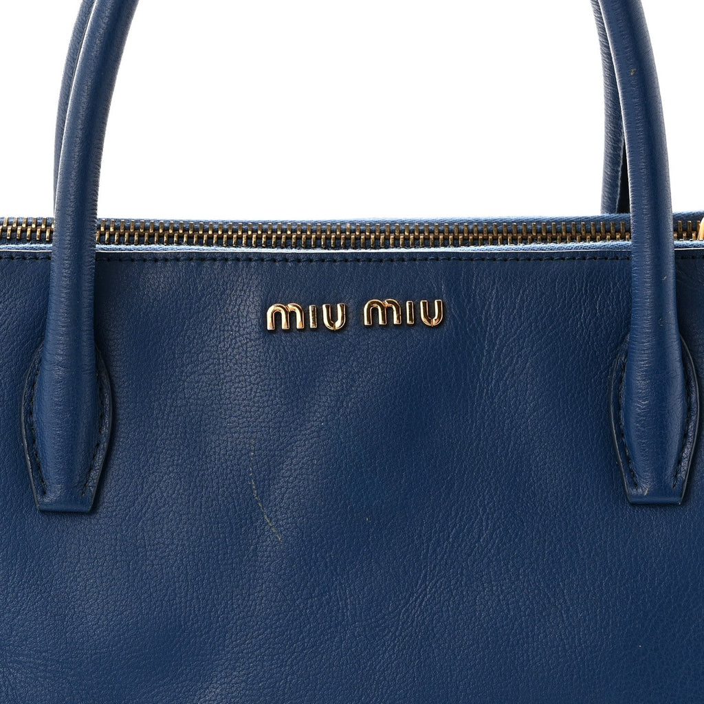 Goatskin Madras Top Handle Double Zip Tote Blue