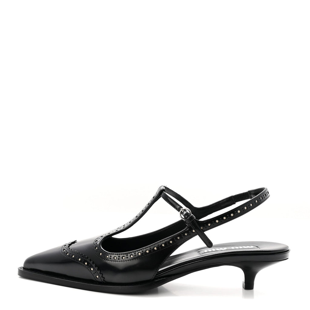 Calfskin Brogue Slingback Pumps 39 Black