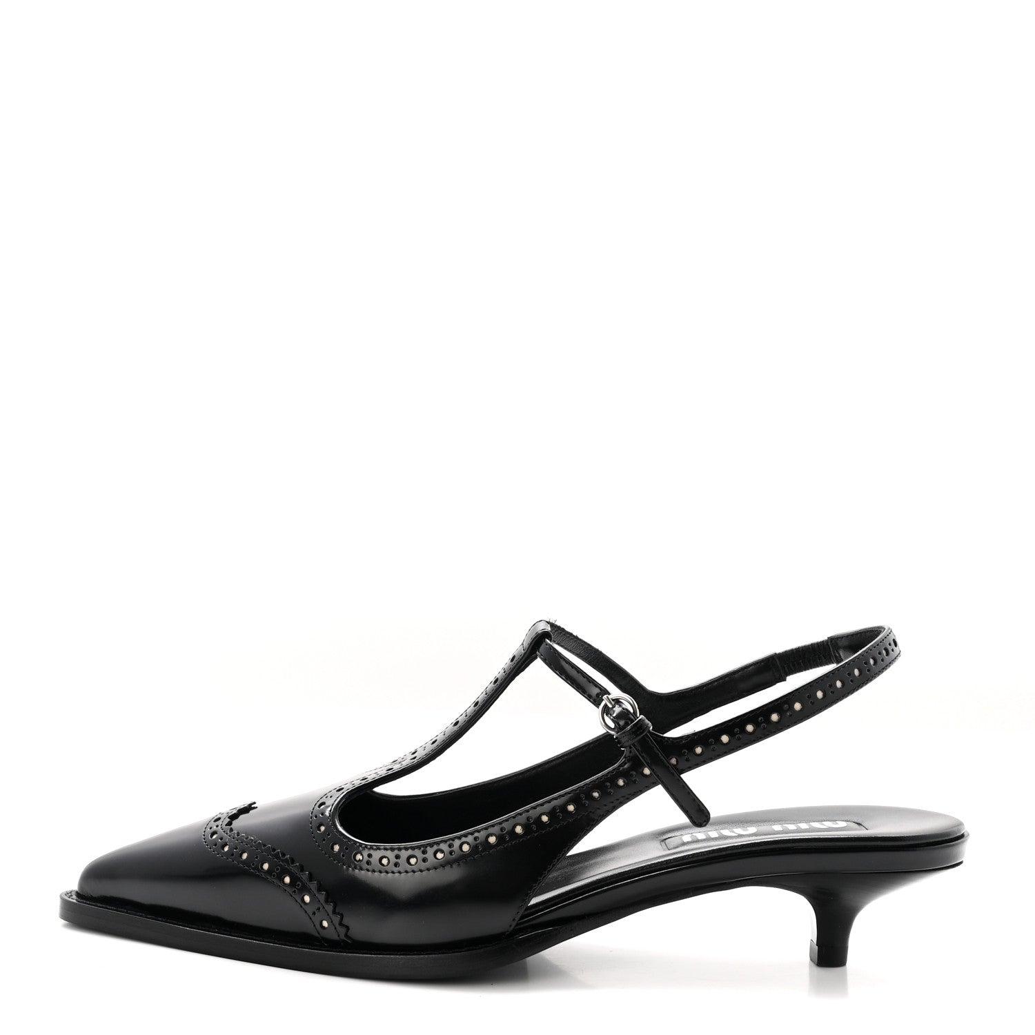 Calfskin Brogue Slingback Pumps 39 Black