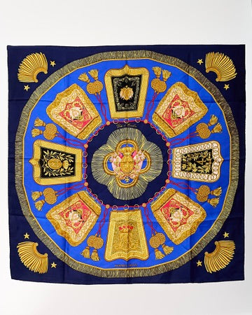 Hermès Blue/Gold/Red Multi "Poste et Cavalerie" Silk Printed 90cm Scarf