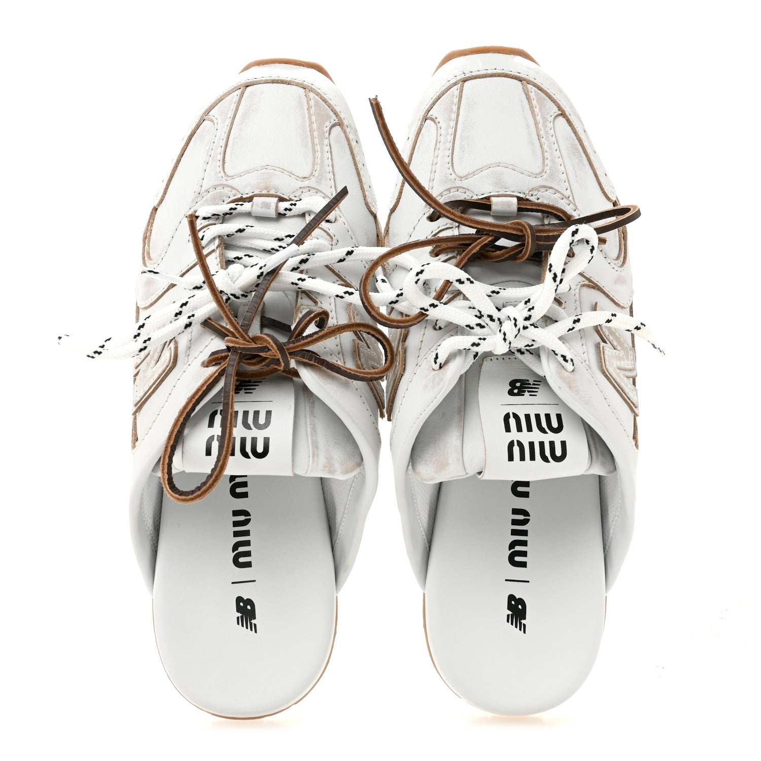 X NEW BALANCE Bleached Calfskin 530 SL Slip-On Sneakers Mules 39.5 White