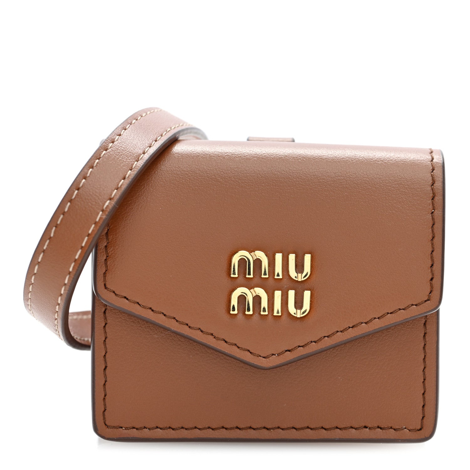 Nappa Flap Pouch Bag Charm Cognac Orange