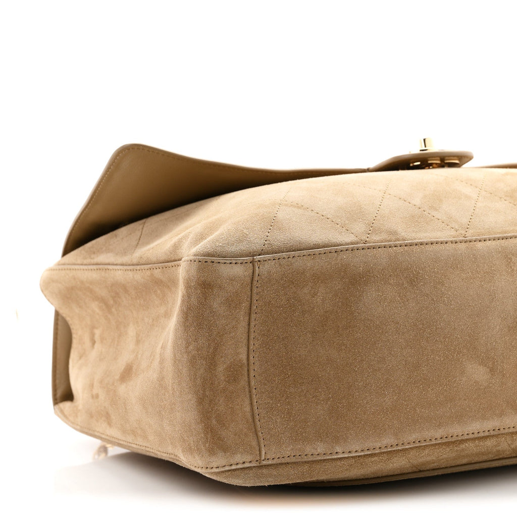 Suede Calfskin Souplissimo Maxi Flap Dark Beige