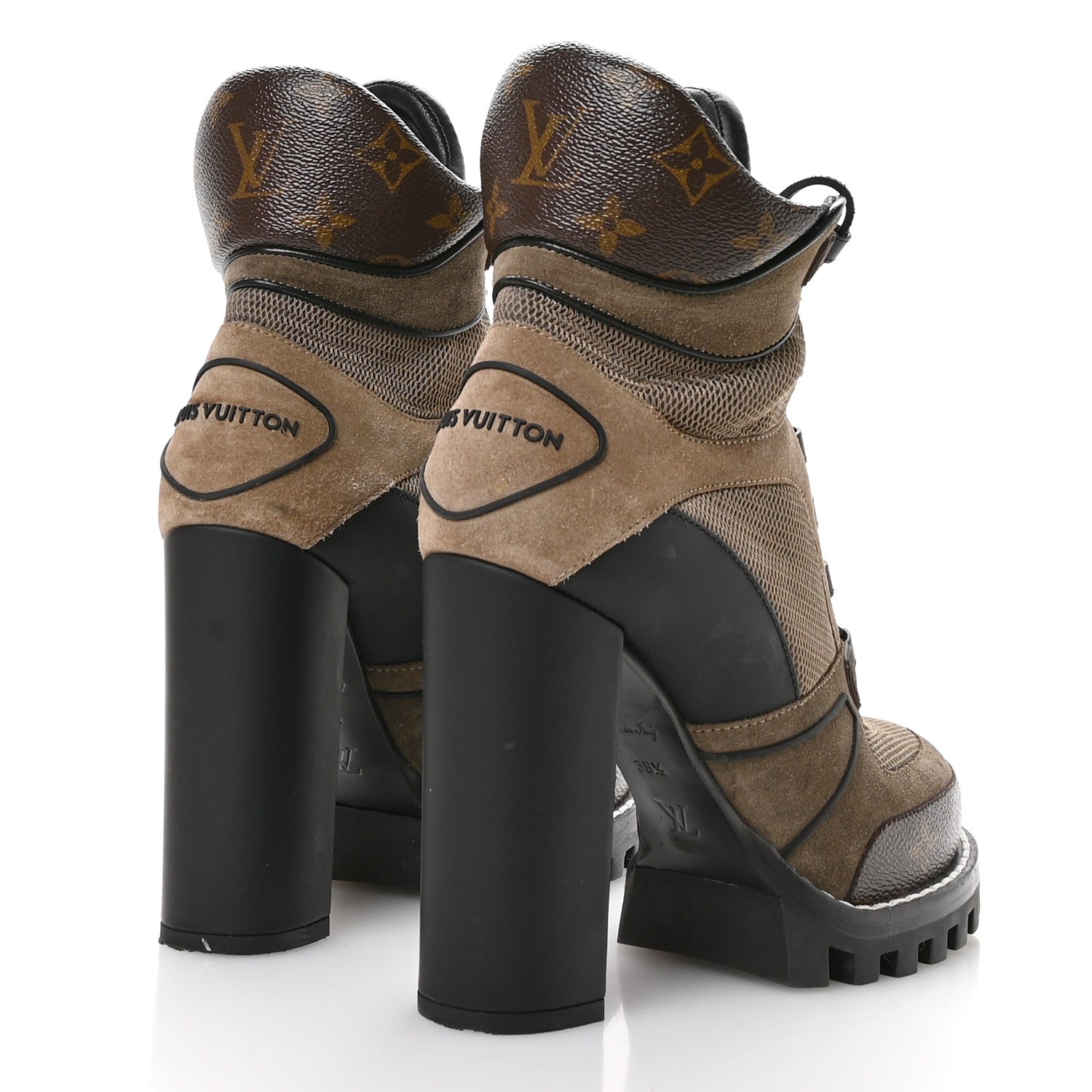 Suede Calfskin Monogram Star Trail Ankle Boots 38.5 Khaki