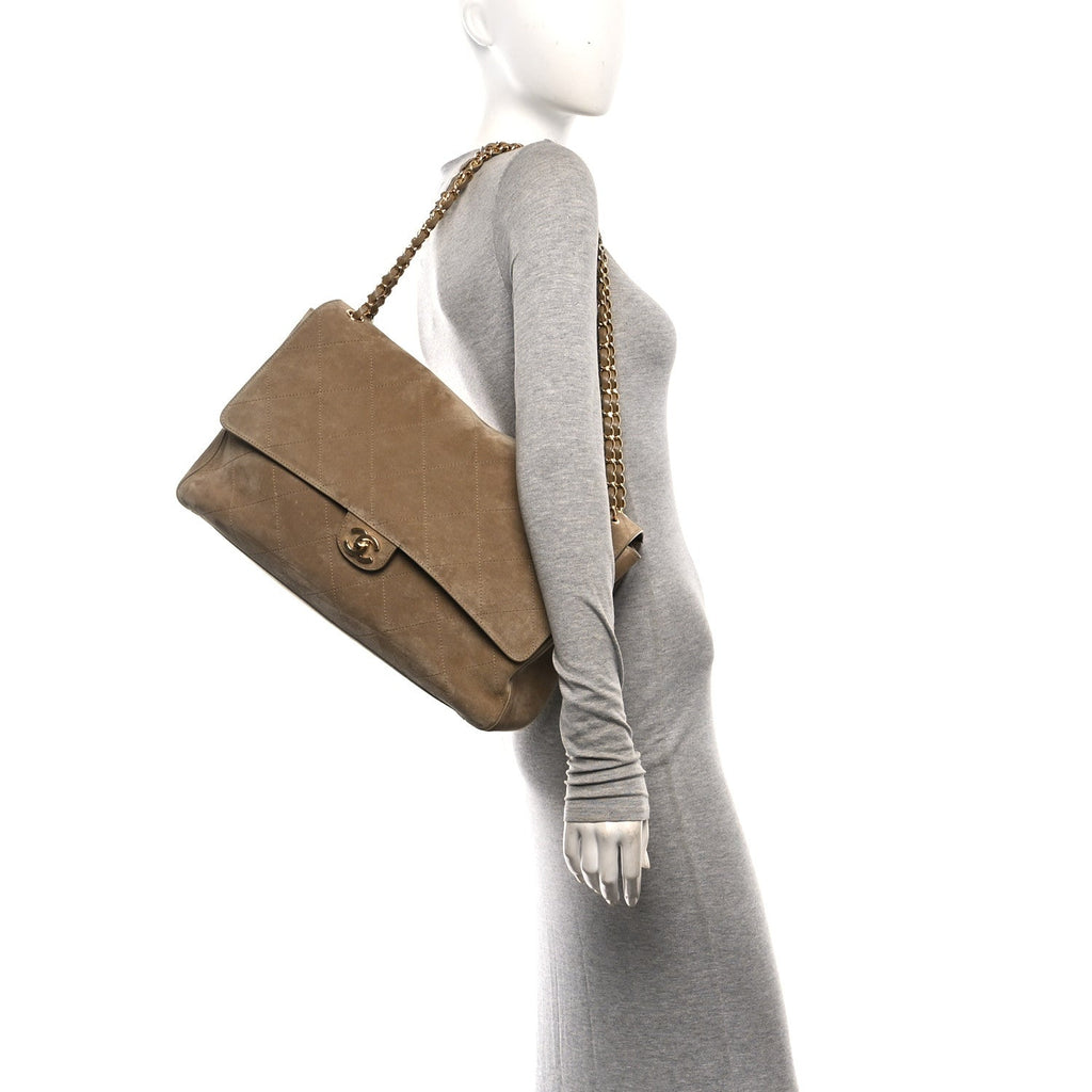 Suede Calfskin Souplissimo Maxi Flap Dark Beige