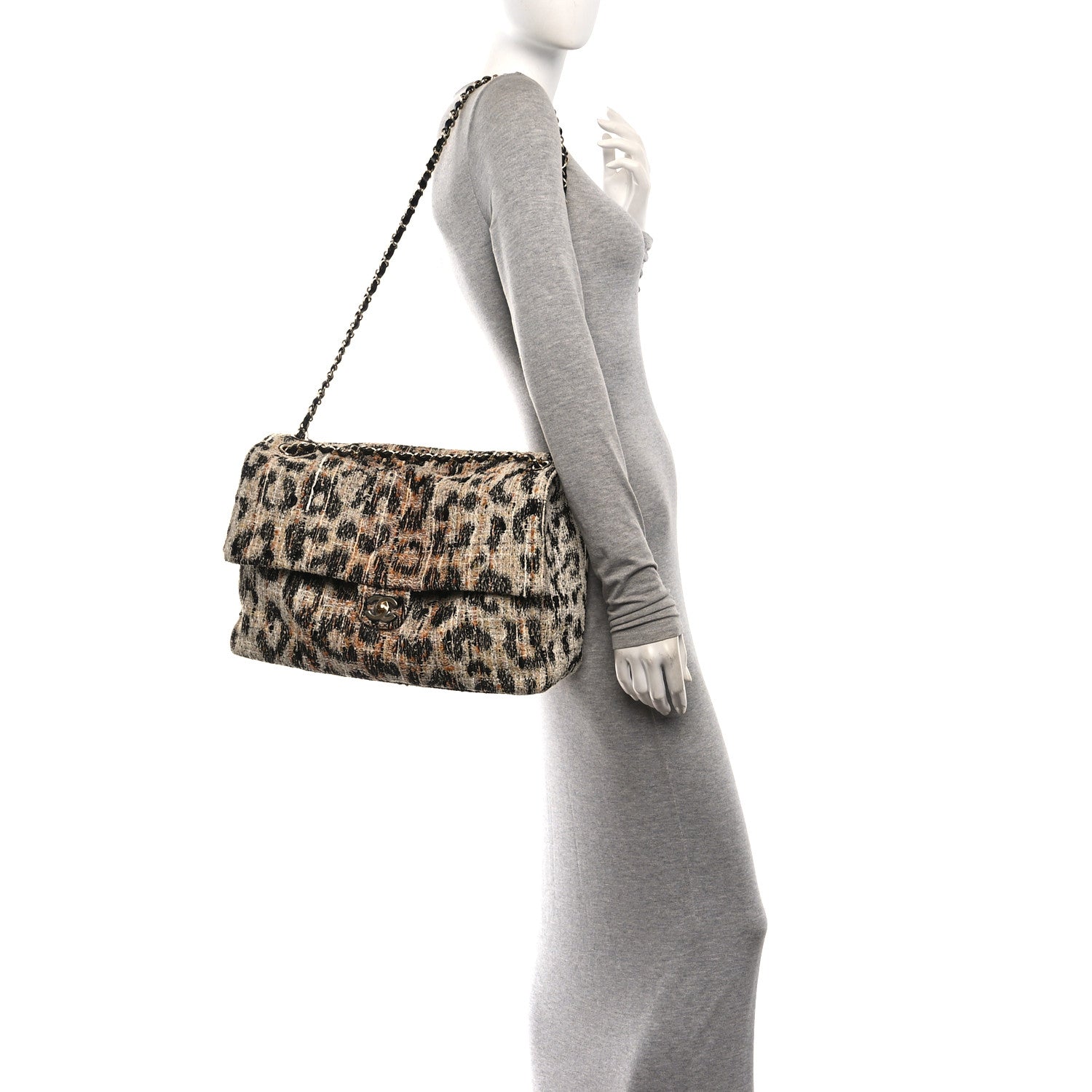 Tweed Mixed Fibers Leopard Print Souplissimo Maxi Flap Brown Black White