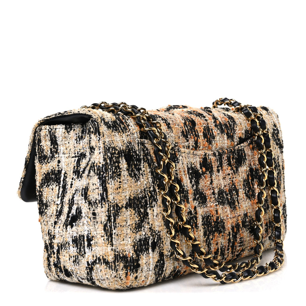 Tweed Mixed Fibers Leopard Print Small Souplissimo Maxi Flap Brown Black White
