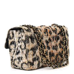 Tweed Mixed Fibers Leopard Print Small Souplissimo Maxi Flap Brown Black White