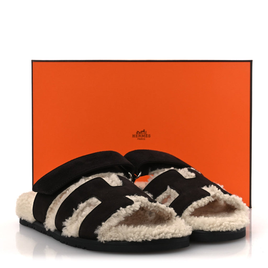 Suede Goatskin Woolskin Womens Chypre Sandals 38.5 Marron Ebene
