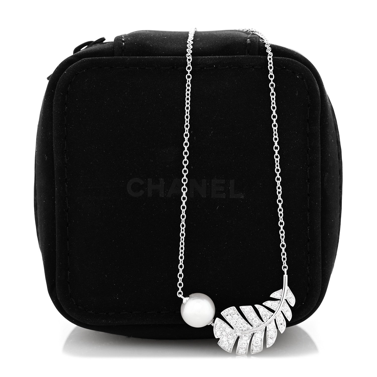 18K White Gold Diamond Cultured Pearl Plume De Chanel Necklace