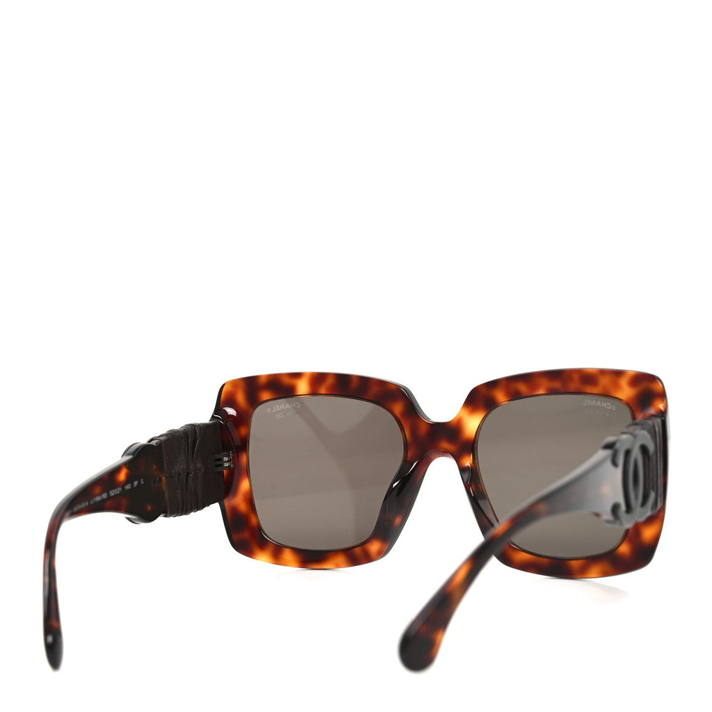 Acetate Calfskin Polarized Square Sunglasses 5474-Q-A Tortoise