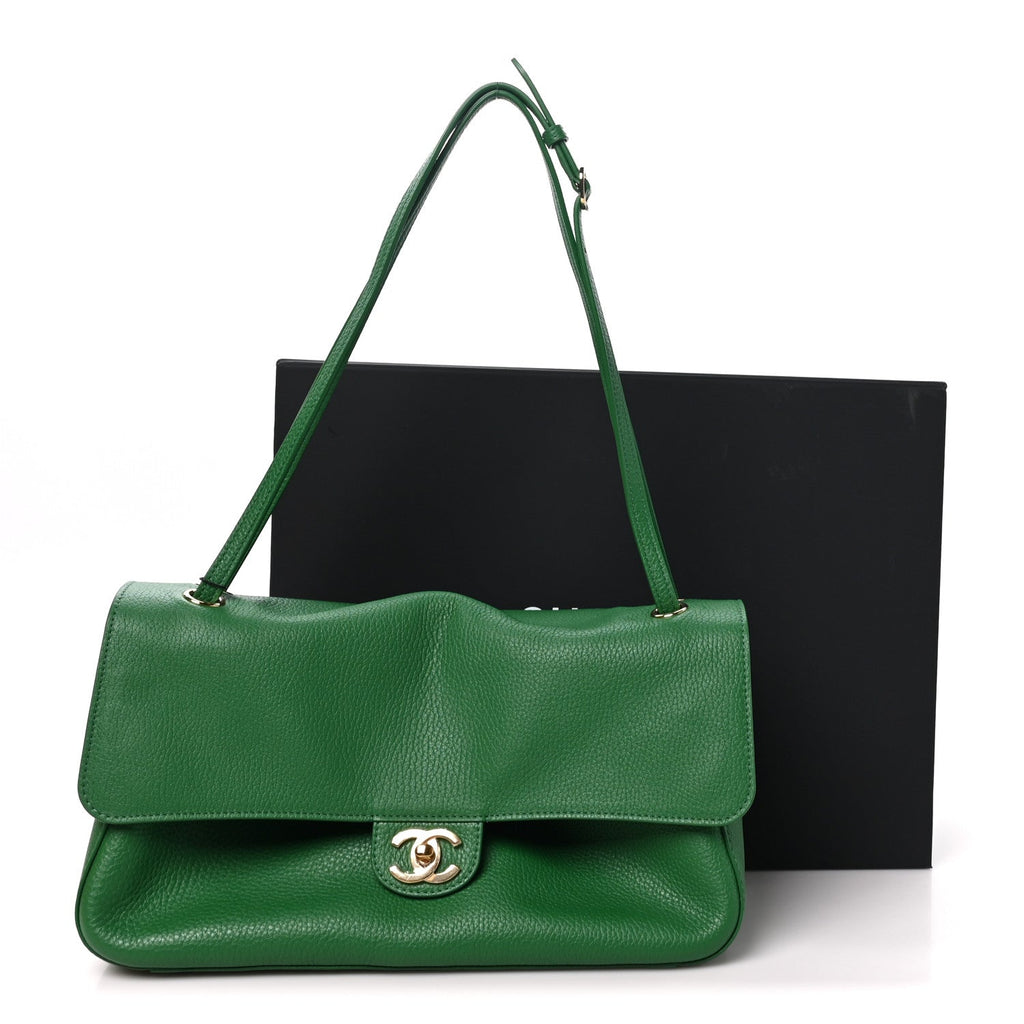 Grained Calfskin Small Souplissimo Maxi Flap Green
