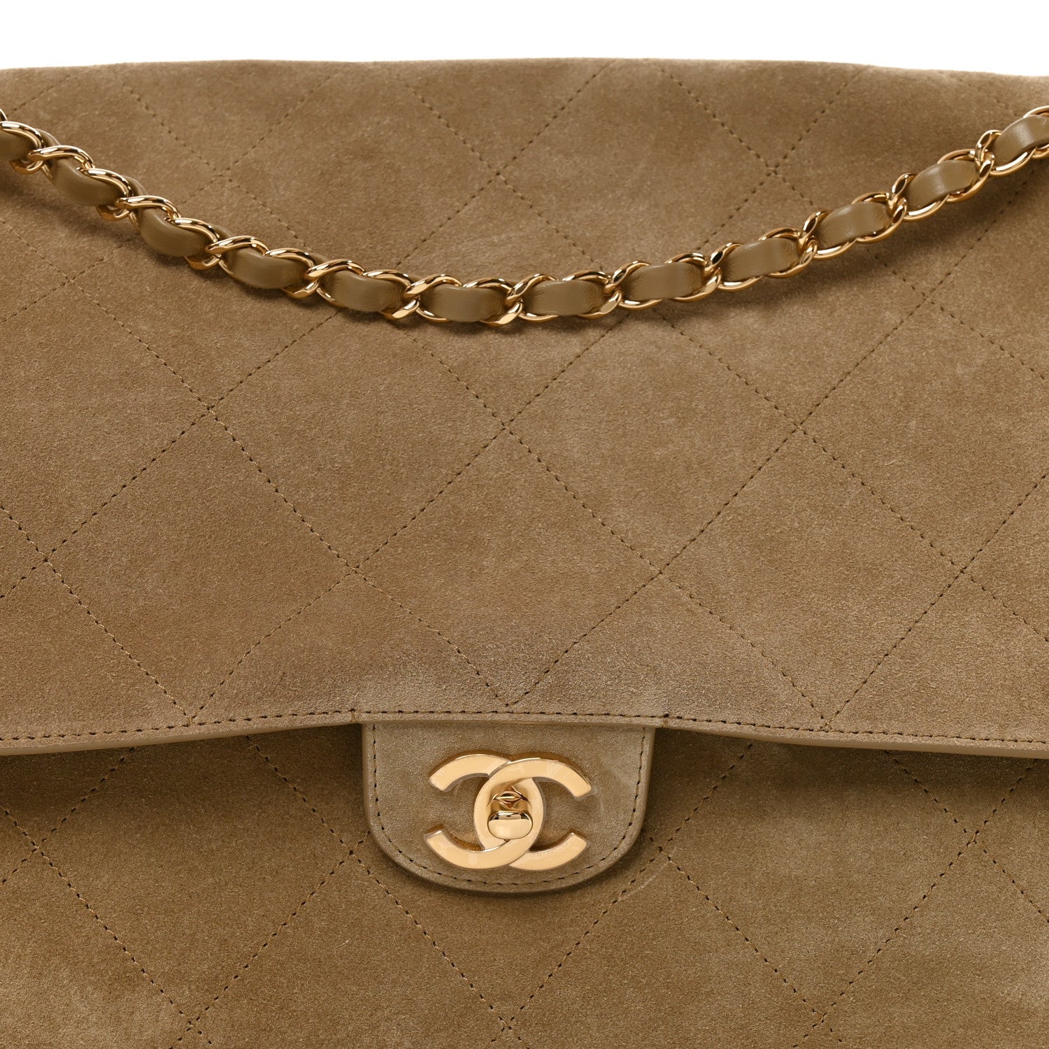 Suede Calfskin Souplissimo Maxi Flap Dark Beige